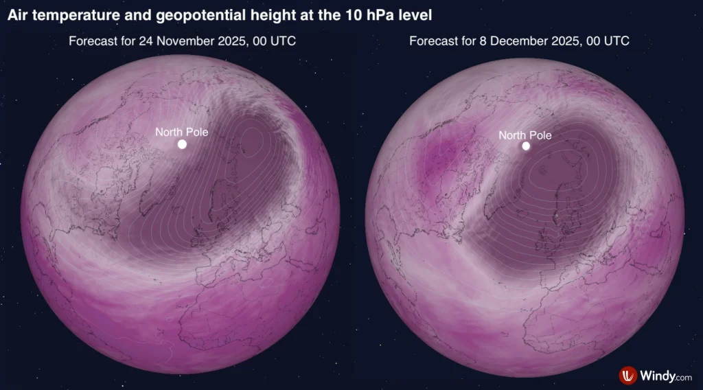 Polar vortex on Windy